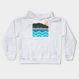 Landscape Textured Collage of Mountain, Sea and Sun Kids Hoodie